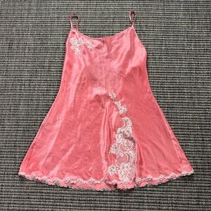 Victoria's Secret Coral Satin Chemise with White Lace